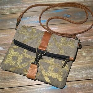 Brown and Gold Floral Crossbody Bag